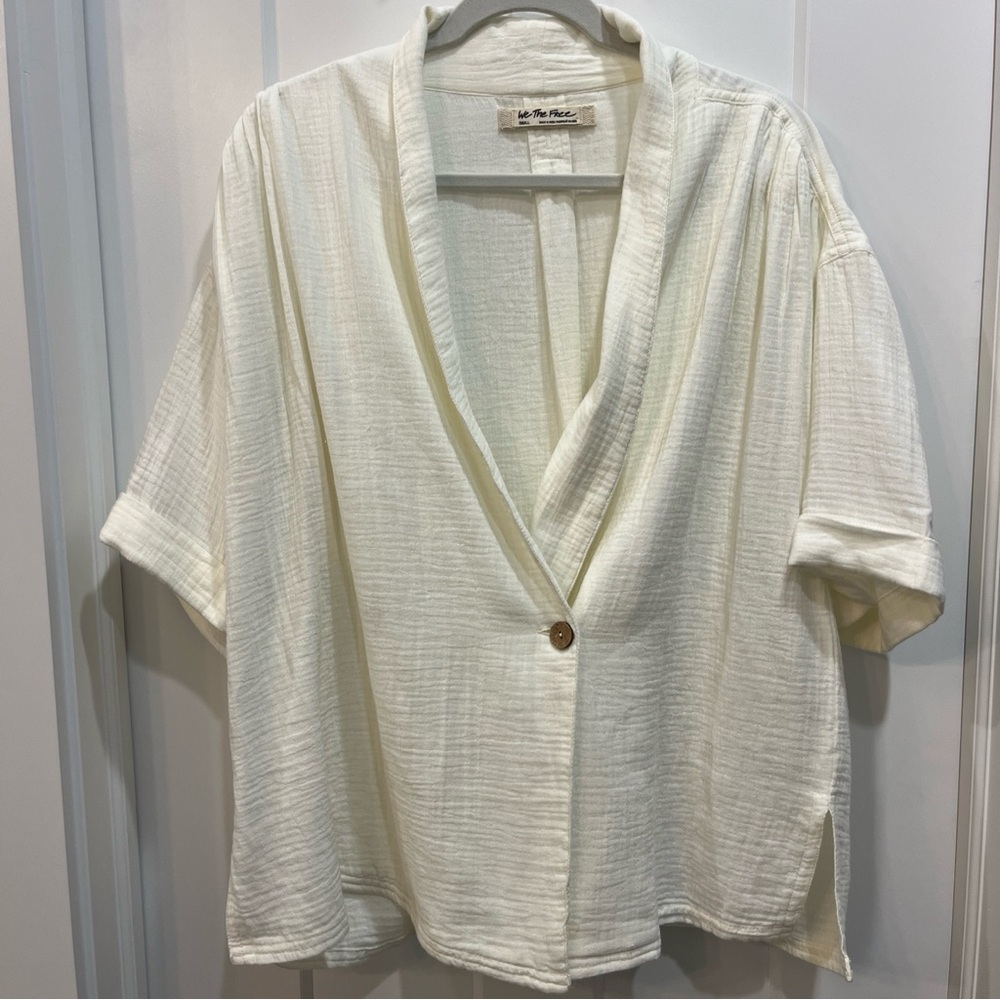 We The Free, Free People Lou Blazer Top‎ White Size Small 100% Cotton